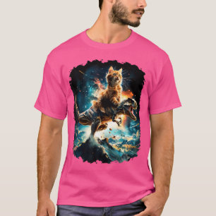 Space Cat Riding Dinosaur T Rex T-Shirt