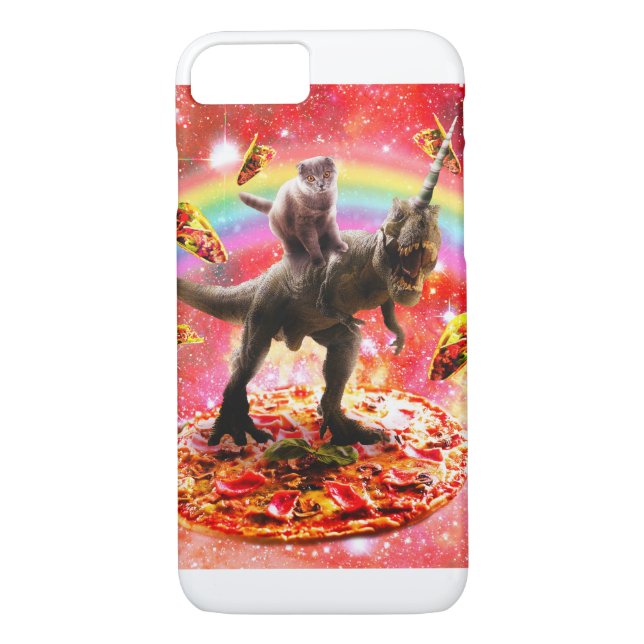 Space Cat Riding Dinosaur Unicorn - Pizza & Taco Case-Mate iPhone Case (Back)