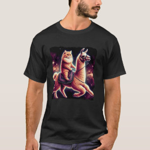 Space Cat Riding Llama Cosmic Orange Ginger Cute K T-Shirt