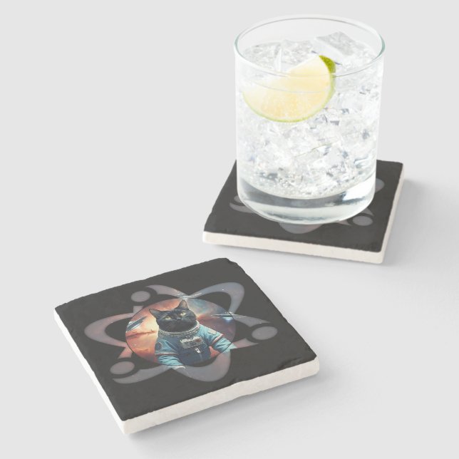 Space Cat Science Stone Coaster (Side)