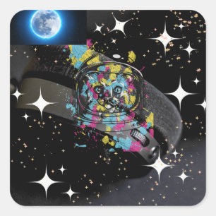 Space cat square sticker