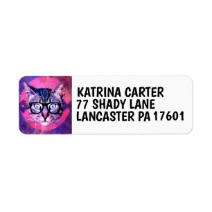 SPACE CAT SUNGLASSES RETURN ADDRESS LABELS