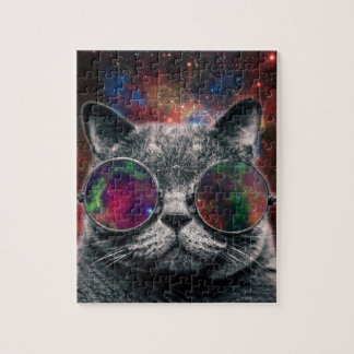 Space Cat Wearing Goggles in Front of the Galaxy Jigsaw Puzzle