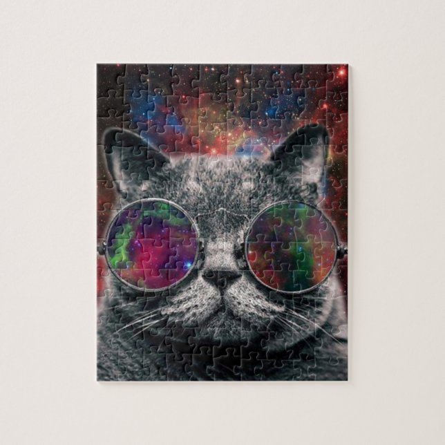 Space Cat Wearing Goggles in Front of the Galaxy Jigsaw Puzzle (Vertical)