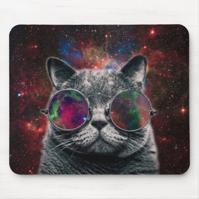 Space Cat Wearing Goggles in Front of the Galaxy Mouse Mat (Front)