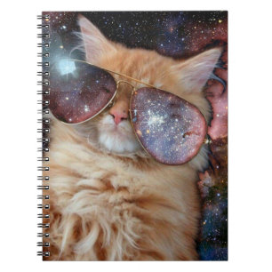 Space cat wearing sunglasses notebook