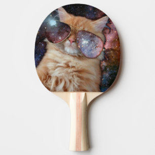Space cat wearing sunglasses ping pong paddle