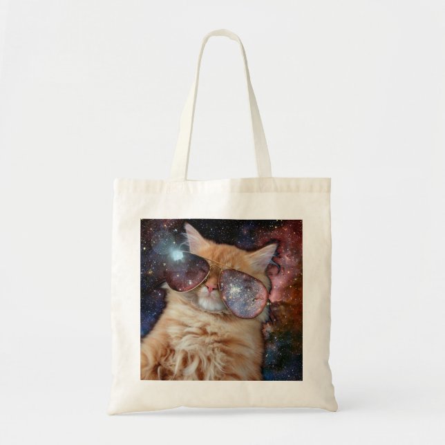 Space cat wearing sunglasses tote bag (Front)