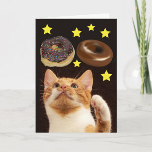 SPACE CAT WITH DONUTS BIRTHDAY CARDS