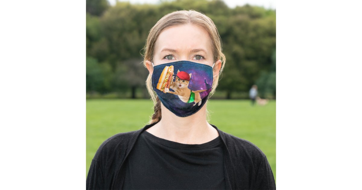 Space cat with sandwich and hat magic mug cloth face mask ...