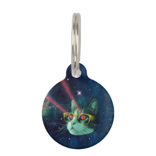 Space cat with yelow glasses pet tag