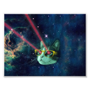 Space cat with yelow glasses photo print