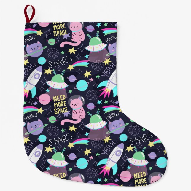 Space Cats Large Christmas Stocking (Front)
