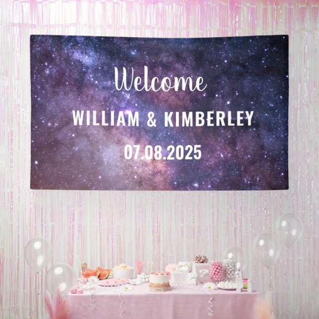 Space Celestial Sky Galaxy Nebula Elegant Wedding  Banner (Party)
