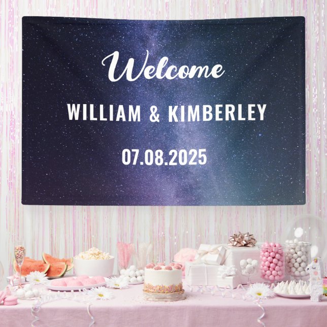 Space Celestial Sky Galaxy Nebula Elegant Wedding  Banner (Party)