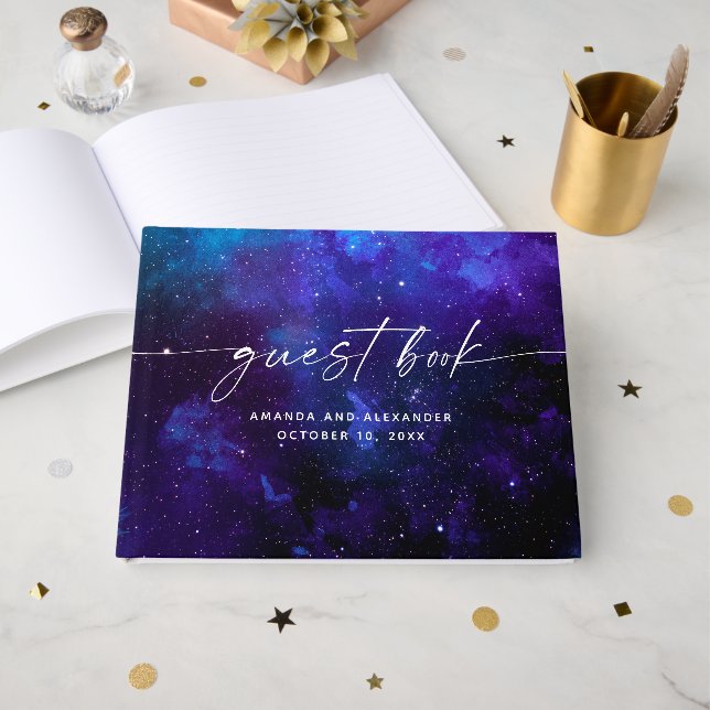 Space Celestial Wedding | Elegant Galaxy Cosmic Guest Book (Front Open)