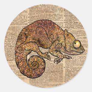 Space Chameleon Zentagle Dictionary Art Classic Round Sticker