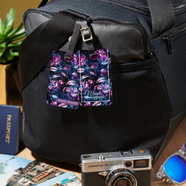 Space cherry - Magic happens & Name  Luggage Tag (Front & Back)