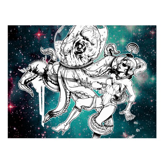 Space Chick and Octopus postcard