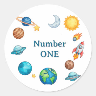 Space Circle Clipart Set With Planets, Moon, Sun,  Classic Round Sticker