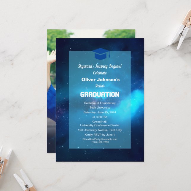 Space Classic Simple Graduation  Invitation (Front/Back In Situ)