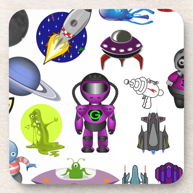 space clip art aliens space craft coaster (Front)