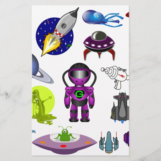 space clip art aliens space craft stationery (Front)