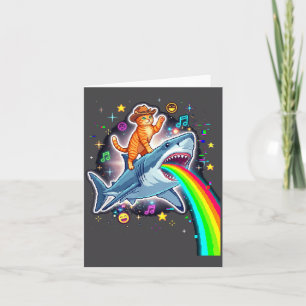 Space Cowboy Cat Riding Shark Rainbow Xel Art Card