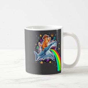 Space Cowboy Cat Riding Shark Rainbow Xel Art  Coffee Mug