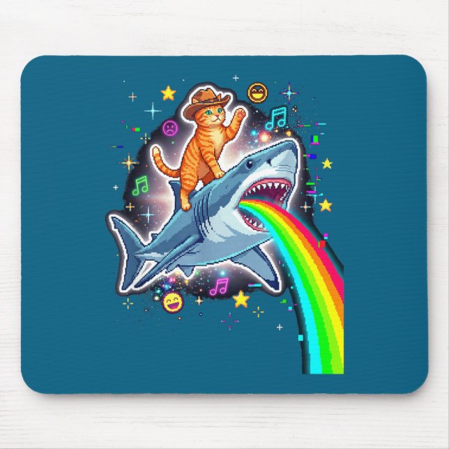 Space Cowboy Cat Riding Shark Rainbow Xel Art  Mouse Mat (Front)