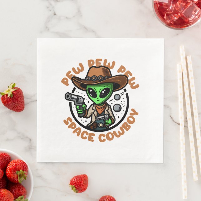 Space Cowboy Funny Alien Napkin (Insitu)