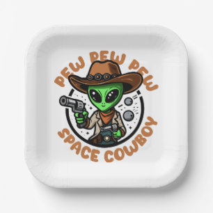 Space Cowboy Funny Alien Paper Plate