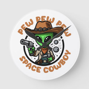 Space Cowboy Funny Alien Round Clock