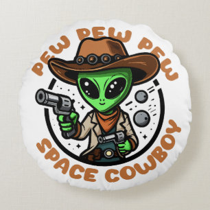 Space Cowboy Funny Alien Round Cushion