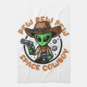 Space Cowboy Funny Alien Tea Towel