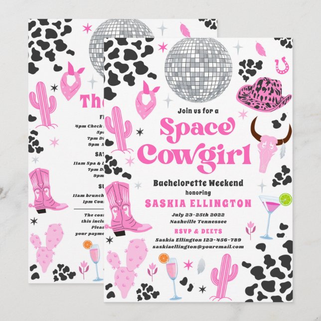 Space Cowgirl Bachelorette Weekend Itinerary Invitation (Front/Back)