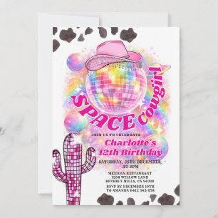 Space Cowgirl Birthday Invitation   Disco Cowgirl