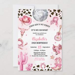 Space Cowgirl Disco Rodeo Western 2nd Birthday Invitation