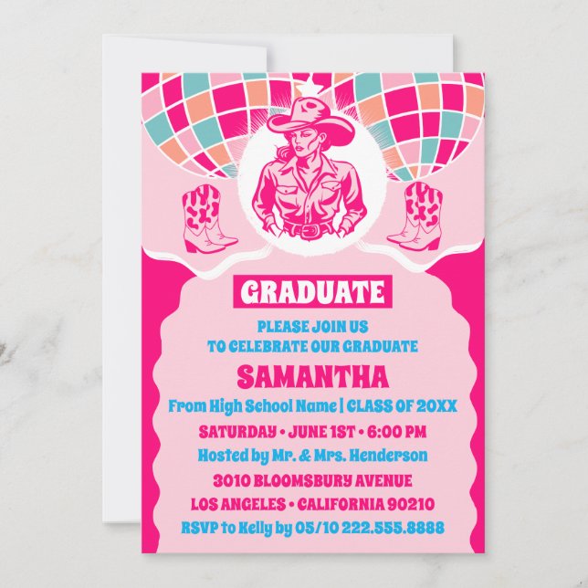 Space Cowgirl Graduation Party Invitation (Front)