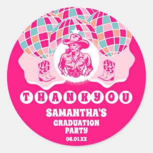 Space Cowgirl Graduation Party Thank You Classic Round Sticker