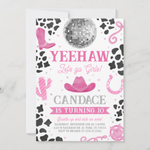 Space Cowgirl Pink Disco Birthday Party Invitation