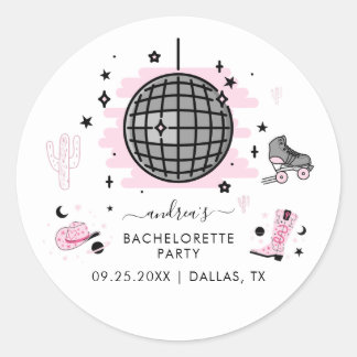 Space Cowgirl Retro Disco Bachelorette Party Pink  Classic Round Sticker