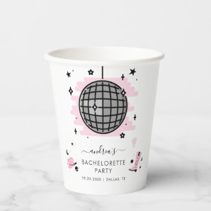 Space Cowgirl Retro Disco Bachelorette Party Pink  Paper Cups