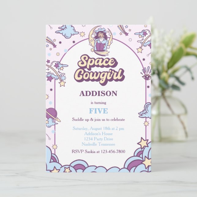 Space Cowgirl Western Birthday Invitation (Standing Front)