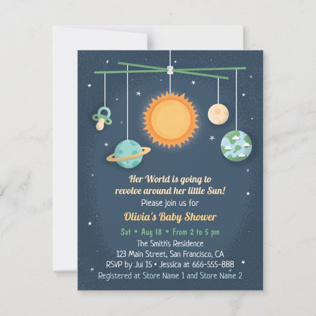 Space Crib Toys Revolve Around The Sun Baby Shower Invitation (Front)