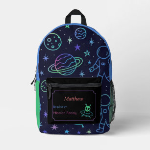 Space Custom Name Label  Printed Backpack