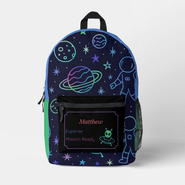 Space Custom Name Label  Printed Backpack (Front)