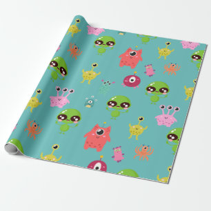 Space Cute Aliens Wrapping Paper