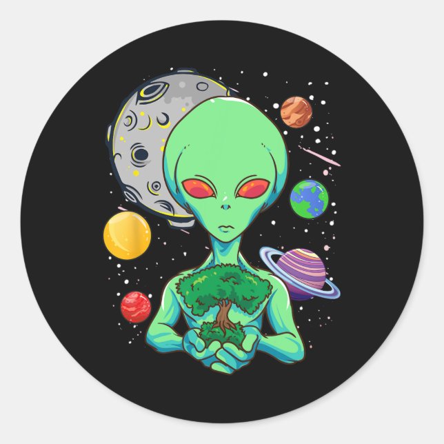Space Day Celebration Cosmic Alien Tree Of Life Ea Classic Round Sticker (Front)