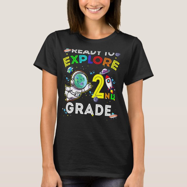 Space Dino Dinosaur Astronaut Ready To Explore 2nd T-Shirt (Front)